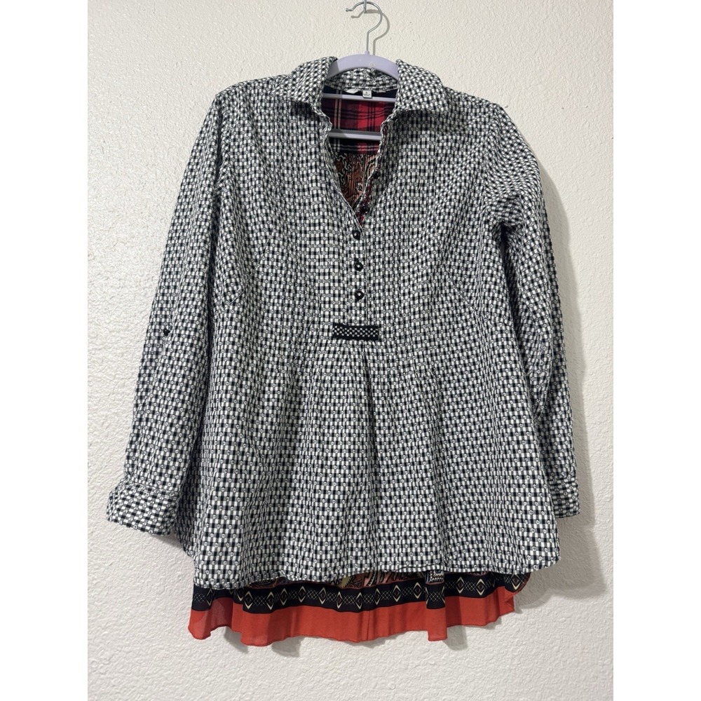 John Mark Blouse Top Small Boho Art Floral Striped Colorful